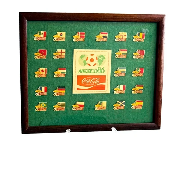 Coca Cola World Cup Mexico 86 Pin Collectible Frame with Stand - Picture 1 of 5